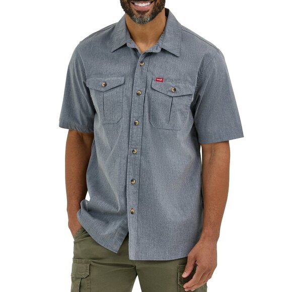 Men's Wrangler 5-Star Heritage Hero Twill Short Sleeve Shirt Size L Blue Heather - Picture 1 of 3